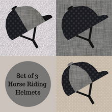 Load image into Gallery viewer, Horse Riding Helmets, Foundation Paper Piecing Pattern (FPP Pattern), Quilt Block, 3 patterns, 4 sizes each