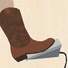 Load image into Gallery viewer, Sewing in Cowboy Boots, Sewing Machine Foot Pedal, Foundation Paper Piecing Pattern (FPP Pattern), Quilt Block, 4 Sizes