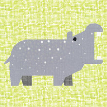 Load image into Gallery viewer, Hippo, Foundation Paper Piecing Pattern (FPP Pattern), Quilt Block, 4 sizes