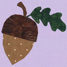 Load image into Gallery viewer, Acorn and Oak Leaf, Foundation Paper Piecing Pattern (FPP Pattern), Quilt Block, 4 sizes