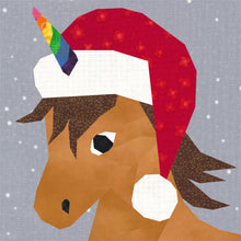 Load image into Gallery viewer, Unicorn Christmas, Foundation Paper Piecing Pattern (FPP Pattern), Quilt Block, 4 Sizes Included
