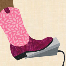 Load image into Gallery viewer, Sewing in Cowboy Boots, Sewing Machine Foot Pedal, Foundation Paper Piecing Pattern (FPP Pattern), Quilt Block, 4 Sizes