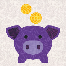 Load image into Gallery viewer, Piggy Bank, Foundation Paper Piecing Pattern (FPP), Quilt Block, 4 sizes