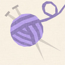 Load image into Gallery viewer, Knitting Needles & Ball of Yarn, Craft Notions, Foundation Paper Piecing Pattern (FPP), Quilt Block, PDF Pattern, 4 Sizes