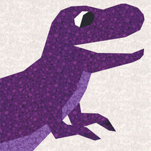 Load image into Gallery viewer, Dino the Dinosaur, Foundation Paper Piecing Pattern (FPP Pattern), Quilt Block, 4 sizes