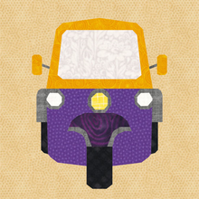 Load image into Gallery viewer, Tuk Tuk, Rickshaw, Foundation Paper Piecing Pattern (FPP Pattern), Quilt Block, 4 sizes