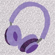 Load image into Gallery viewer, Sound On, Headphones, Foundation Paper Piecing Pattern (FPP), Quilt Block, 5 sizes