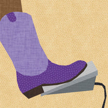Load image into Gallery viewer, Sewing in Cowboy Boots, Sewing Machine Foot Pedal, Foundation Paper Piecing Pattern (FPP Pattern), Quilt Block, 4 Sizes