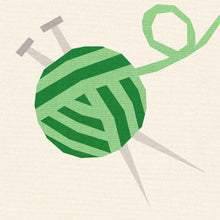 Load image into Gallery viewer, Knitting Needles & Ball of Yarn, Craft Notions, Foundation Paper Piecing Pattern (FPP), Quilt Block, PDF Pattern, 4 Sizes