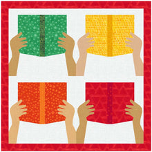 Load image into Gallery viewer, Bookworm, Read a Book, Foundation Paper Piecing Pattern (FPP Pattern), Quilt Block, 4 sizes