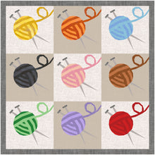 Load image into Gallery viewer, Knitting Needles & Ball of Yarn, Craft Notions, Foundation Paper Piecing Pattern (FPP), Quilt Block, PDF Pattern, 4 Sizes