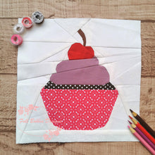 Load image into Gallery viewer, Cherry on Top Cupcake Foundation Paper Piecing Pattern (FPP), Quilt Block, 3 sizes FPP Patterns- Full Bobbin Designs foundation paper piecing patterns quilt block patterns sewing patterns