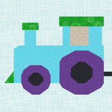 Load image into Gallery viewer, Choo Choo Train, Foundation Paper Piecing Pattern (FPP Pattern), Quilt Block, 3 Patterns included each in 4 sizes FPP Patterns- Full Bobbin Designs foundation paper piecing patterns quilt block patterns sewing patterns