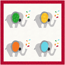 Load image into Gallery viewer, Elephant Spray, Rainbow, Foundation Paper Piecing Pattern (FPP Pattern), Quilt Block, 4 sizes FPP Patterns- Full Bobbin Designs foundation paper piecing patterns quilt block patterns sewing patterns