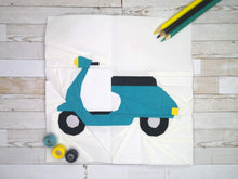 Load image into Gallery viewer, Enjoy The Ride! Vespa Scooter Foundation Paper Piecing Pattern (FPP Pattern), Quilt Block, 3 sizes FPP Patterns- Full Bobbin Designs foundation paper piecing patterns quilt block patterns sewing patterns