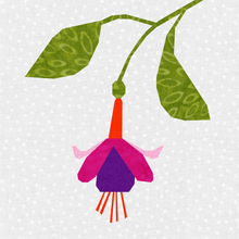 Load image into Gallery viewer, Fuchsia, Flower Foundation Paper Piecing (FPP Pattern), Quilt Block, 3 sizes, Left and Right Hanging Versions Included FPP Patterns- Full Bobbin Designs foundation paper piecing patterns quilt block patterns sewing patterns