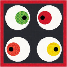 Load image into Gallery viewer, Googly Eyes, Halloween, Foundation Paper Piecing Pattern (FPP Pattern), Quilt Block, 2 versions, 4 sizes FPP Patterns- Full Bobbin Designs foundation paper piecing patterns quilt block patterns sewing patterns