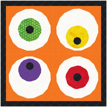 Load image into Gallery viewer, Googly Eyes, Halloween, Foundation Paper Piecing Pattern (FPP Pattern), Quilt Block, 2 versions, 4 sizes FPP Patterns- Full Bobbin Designs foundation paper piecing patterns quilt block patterns sewing patterns