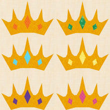Load image into Gallery viewer, Princess Crown, Foundation Paper Piecing Pattern (FPP Pattern), Quilt Block, 4 sizes FPP Patterns- Full Bobbin Designs foundation paper piecing patterns quilt block patterns sewing patterns
