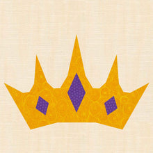 Load image into Gallery viewer, Princess Crown, Foundation Paper Piecing Pattern (FPP Pattern), Quilt Block, 4 sizes FPP Patterns- Full Bobbin Designs foundation paper piecing patterns quilt block patterns sewing patterns