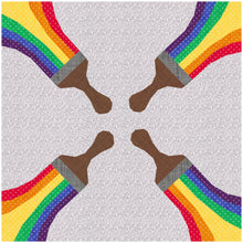 Load image into Gallery viewer, Colour my World, Rainbow Paintbrush, Foundation Paper Piecing Pattern (FPP Pattern), Quilt Block, 4 Sizes FPP Patterns- Full Bobbin Designs foundation paper piecing patterns quilt block patterns sewing patterns