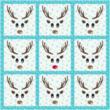 Load image into Gallery viewer, Red Nosed Reindeer, Foundation Paper Piecing Pattern (FPP Pattern), Quilt Block, 3 sizes FPP Patterns- Full Bobbin Designs foundation paper piecing patterns quilt block patterns sewing patterns