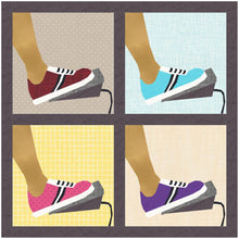 Load image into Gallery viewer, Sewing in Sneakers, Sewing Machine Foot Pedal, Foundation Paper Piecing Pattern (FPP Pattern), Quilt Block, 4 Sizes FPP Patterns- Full Bobbin Designs foundation paper piecing patterns quilt block patterns sewing patterns