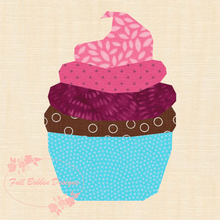 Load image into Gallery viewer, Triple Swirl Cupcake Foundation Paper Piecing Pattern (FPP), Quilt Block, 3 sizes FPP Patterns- Full Bobbin Designs foundation paper piecing patterns quilt block patterns sewing patterns