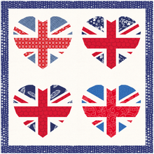 Load image into Gallery viewer, Union Jack Heart, Foundation Paper Piecing Pattern (FPP Pattern), Quilt Block, 3 Sizes FPP Patterns- Full Bobbin Designs foundation paper piecing patterns quilt block patterns sewing patterns