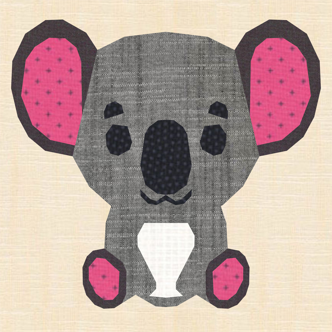 Koala Kuddles, Foundation Paper Piecing Pattern (FPP Pattern), Quilt Block, 4 sizes