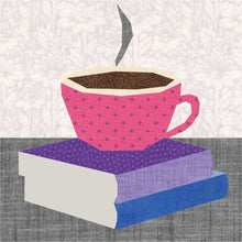 Load image into Gallery viewer, Good Book and a Cuppa, Book Stack Foundation Paper Piecing Pattern (FPP Pattern), Quilt Block, 4 sizes
