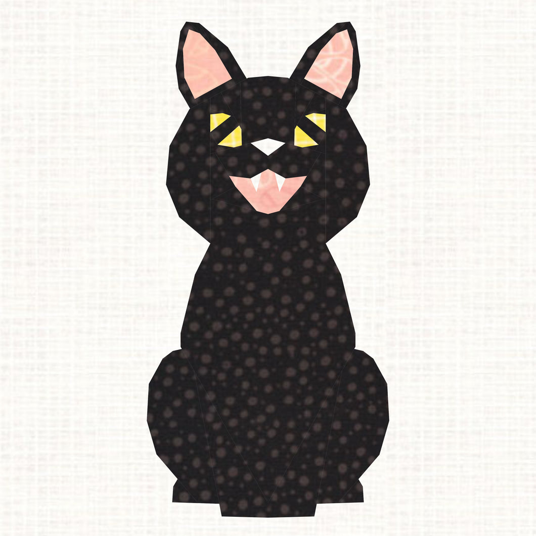 Lucky Black Cat! Foundation Paper Piecing Pattern (FPP), Quilt Block, 5 sizes