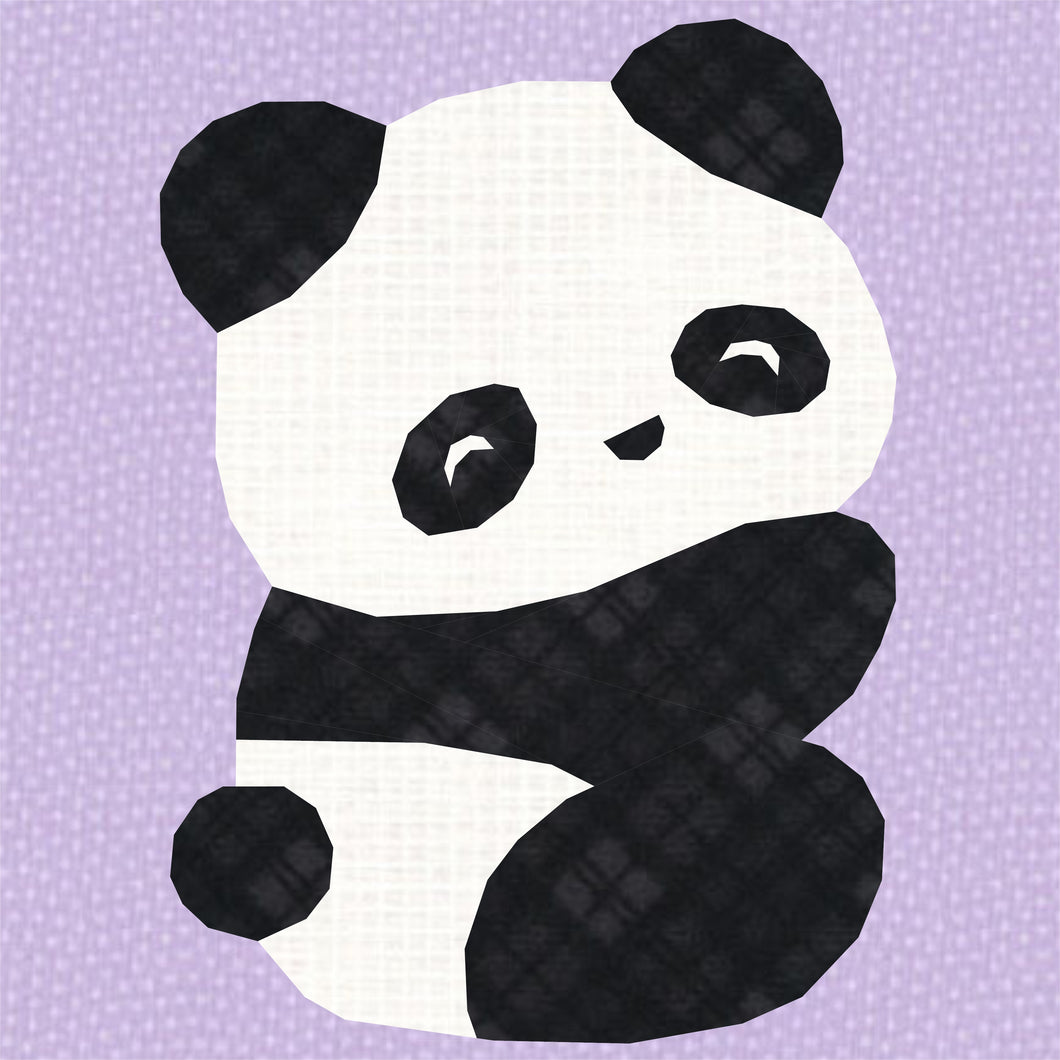 Panda Bear, Foundation Paper Piecing Pattern (FPP Pattern), Quilt Block, 5 sizes