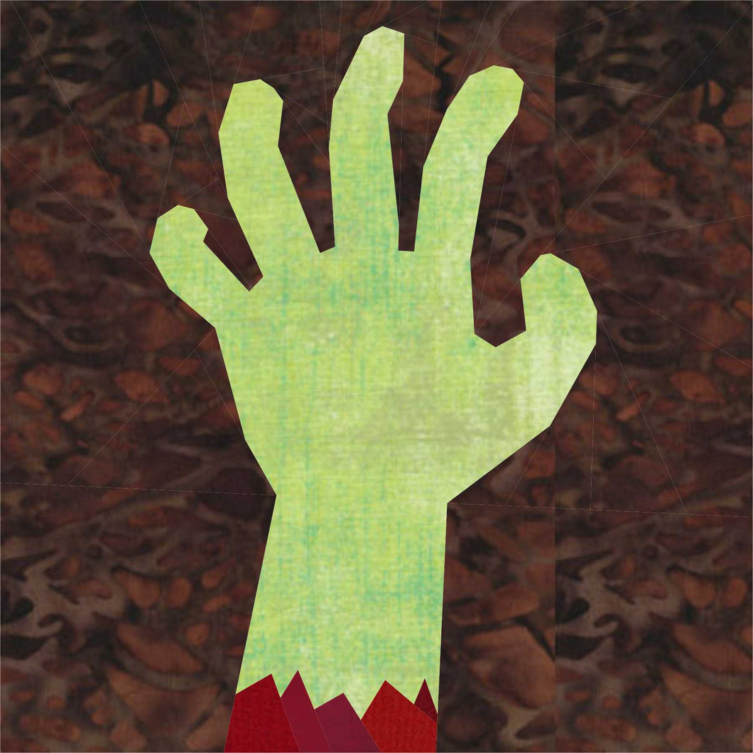 Zombie Hand, Halloween, Foundation Paper Piecing Pattern (FPP Pattern), Quilt Block, 4 sizes