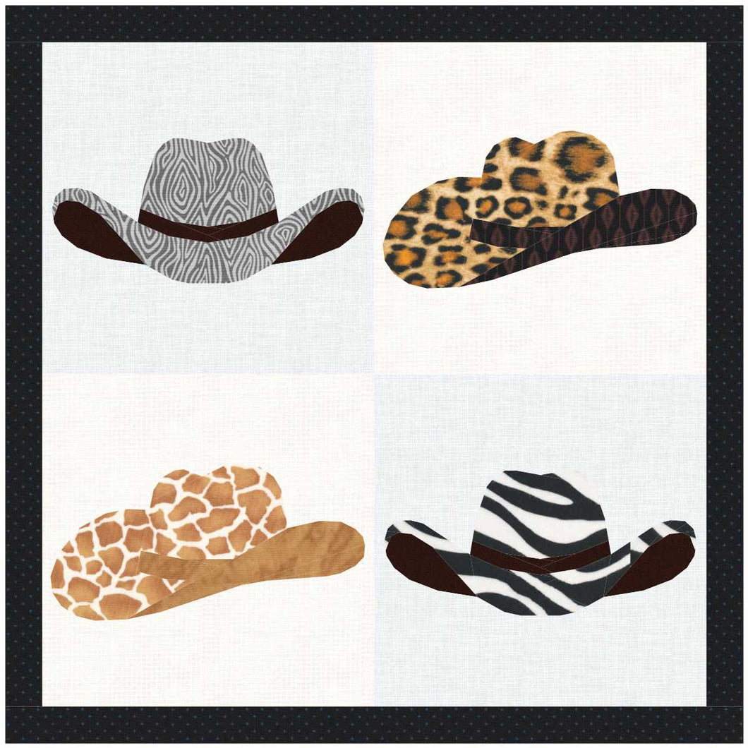 Cowboy Hat, Foundation Paper Piecing Pattern (FPP Pattern), Quilt Block, 4 sizes