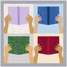 Load image into Gallery viewer, Bookworm, Read a Book, Foundation Paper Piecing Pattern (FPP Pattern), Quilt Block, 4 sizes

