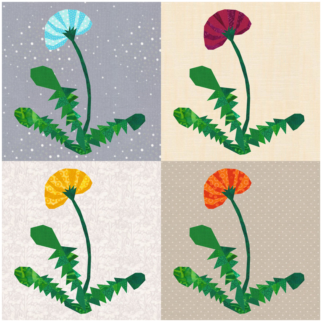 Dandelion, Foundation Paper Piecing Pattern (FPP Pattern), Quilt Block,  5 sizes