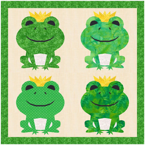 Frog Prince, Foundation Paper Piecing Pattern (FPP), Quilt Block, 4 sizes FPP Patterns- Full Bobbin Designs foundation paper piecing patterns quilt block patterns sewing patterns