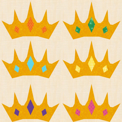 Princess Crown, Foundation Paper Piecing Pattern (FPP Pattern), Quilt Block, 4 sizes FPP Patterns- Full Bobbin Designs foundation paper piecing patterns quilt block patterns sewing patterns